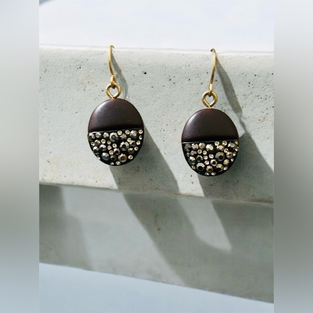 Brown and Rhinestone Dangle Earrings